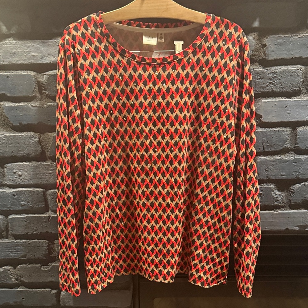 Rafaella Red and Black Patterned Top